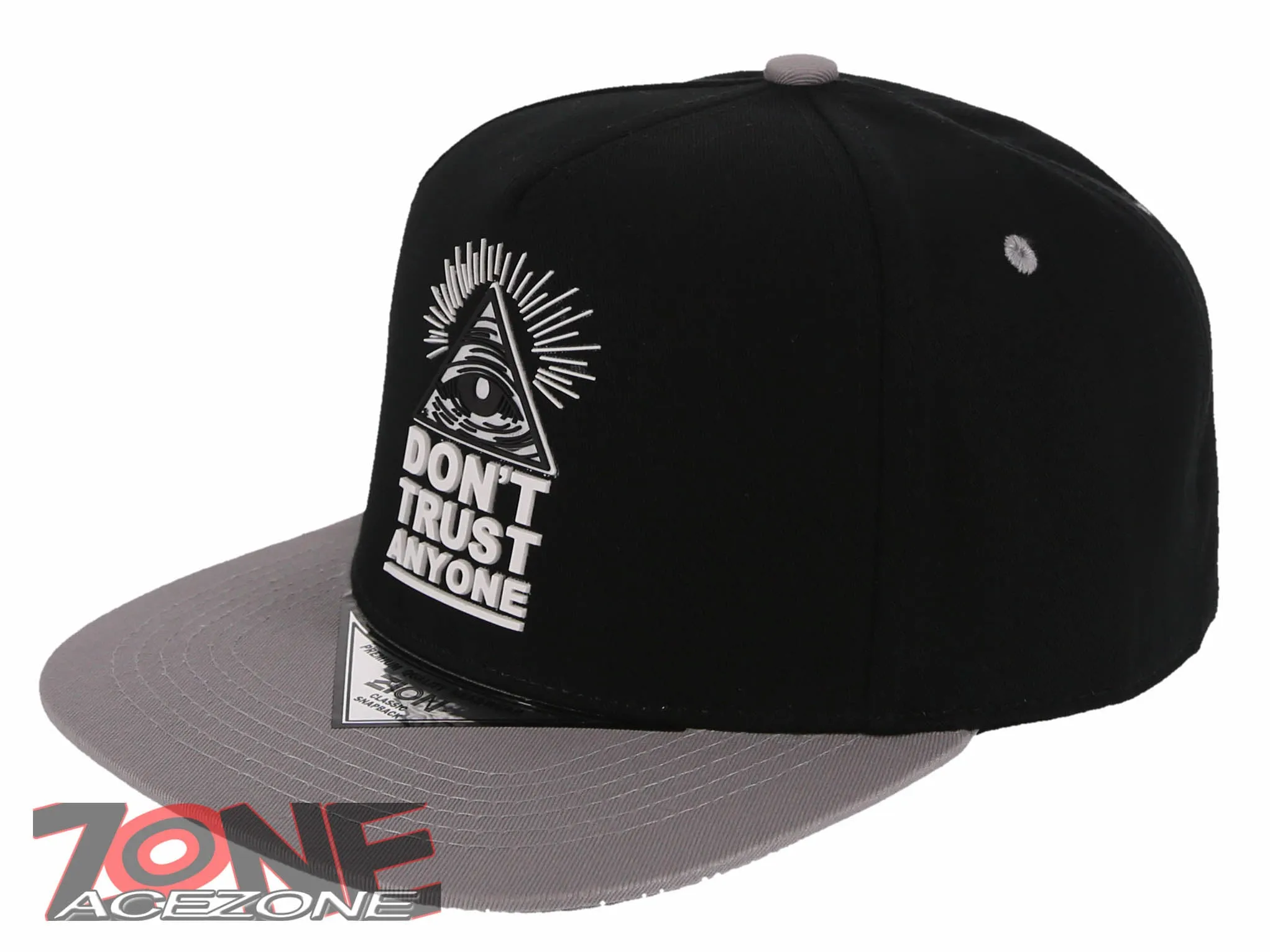 NEW! DON’T TRUST ANYONE ILLUMINATI EYE FLAT BILL BASEBALL CAP HAT GRAY BLACK