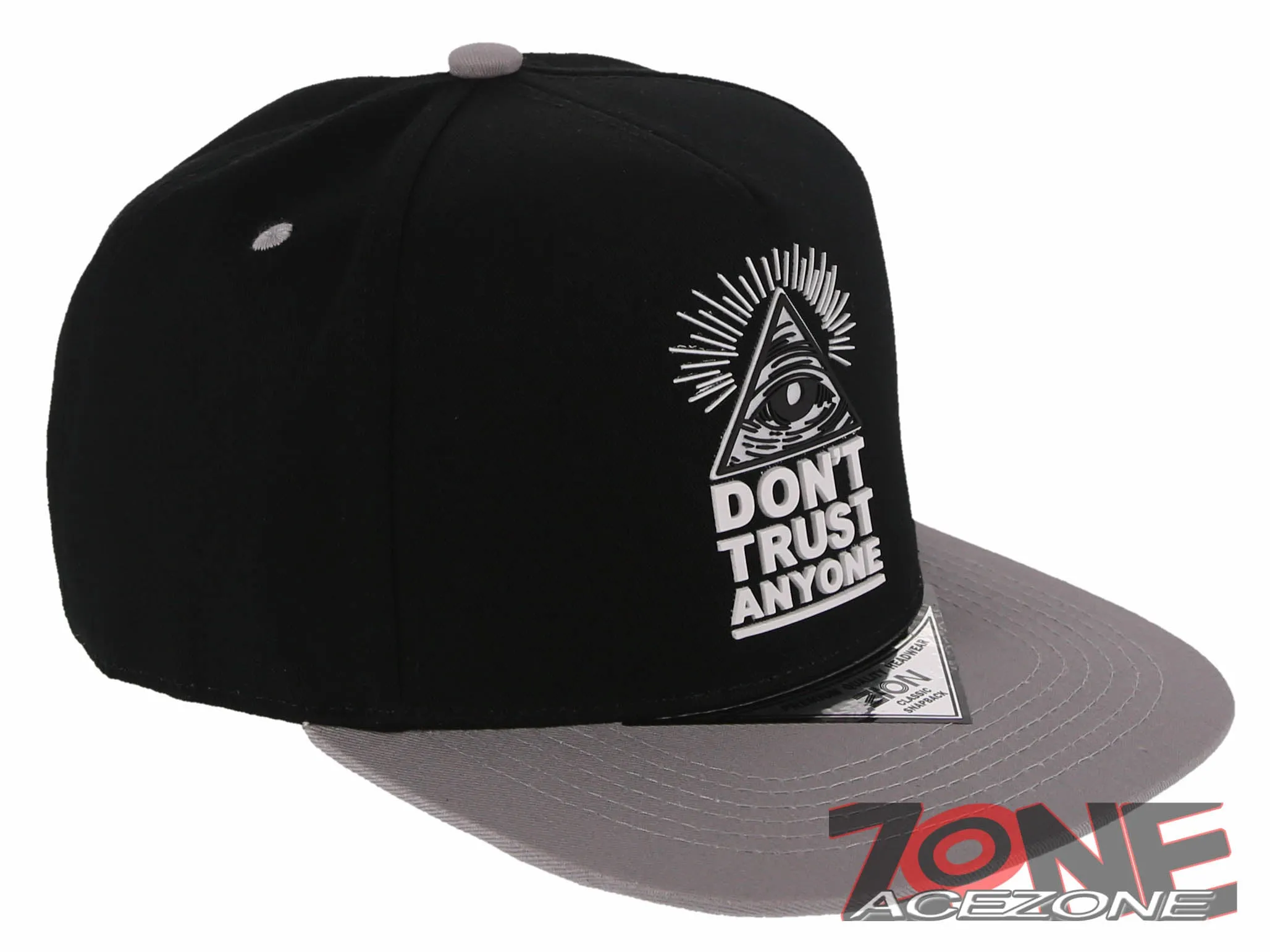 NEW! DON’T TRUST ANYONE ILLUMINATI EYE FLAT BILL BASEBALL CAP HAT GRAY BLACK