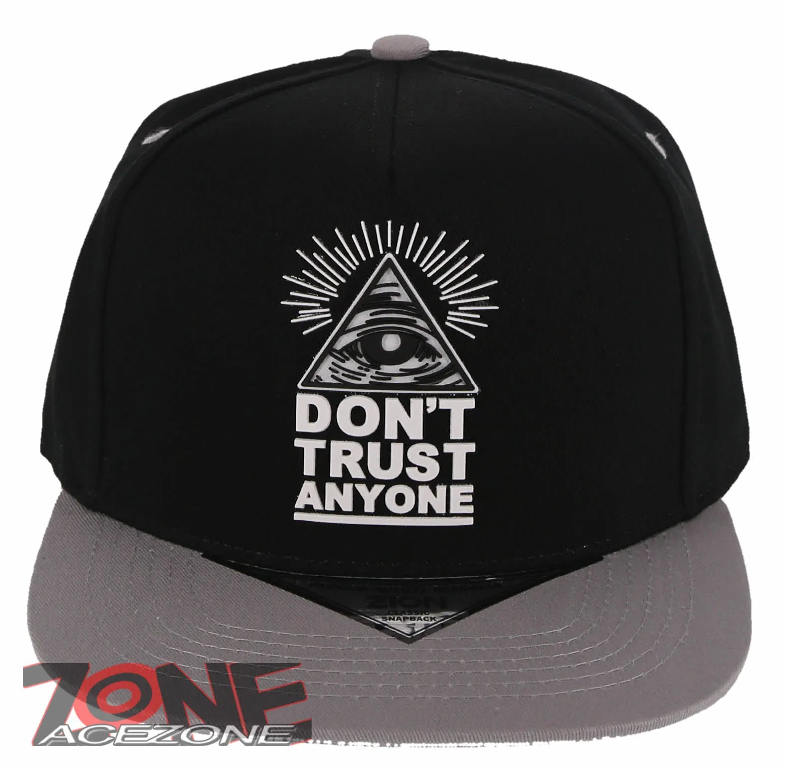 NEW! DON’T TRUST ANYONE ILLUMINATI EYE FLAT BILL BASEBALL CAP HAT GRAY BLACK