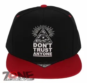 NEW! DON’T TRUST ANYONE ILLUMINATI EYE FLAT BILL BASEBALL CAP HAT RED BLACK