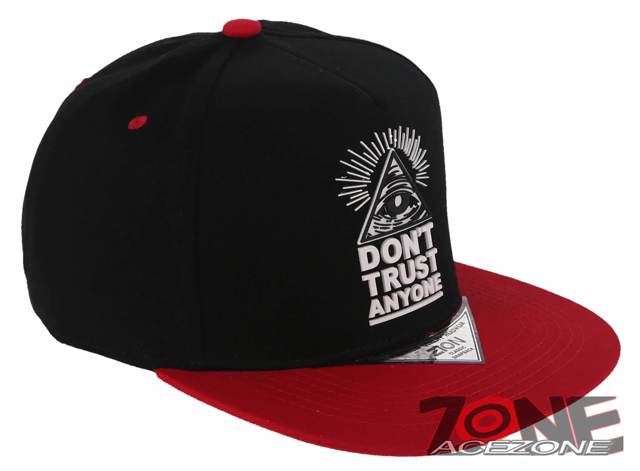 NEW! DON’T TRUST ANYONE ILLUMINATI EYE FLAT BILL BASEBALL CAP HAT RED BLACK