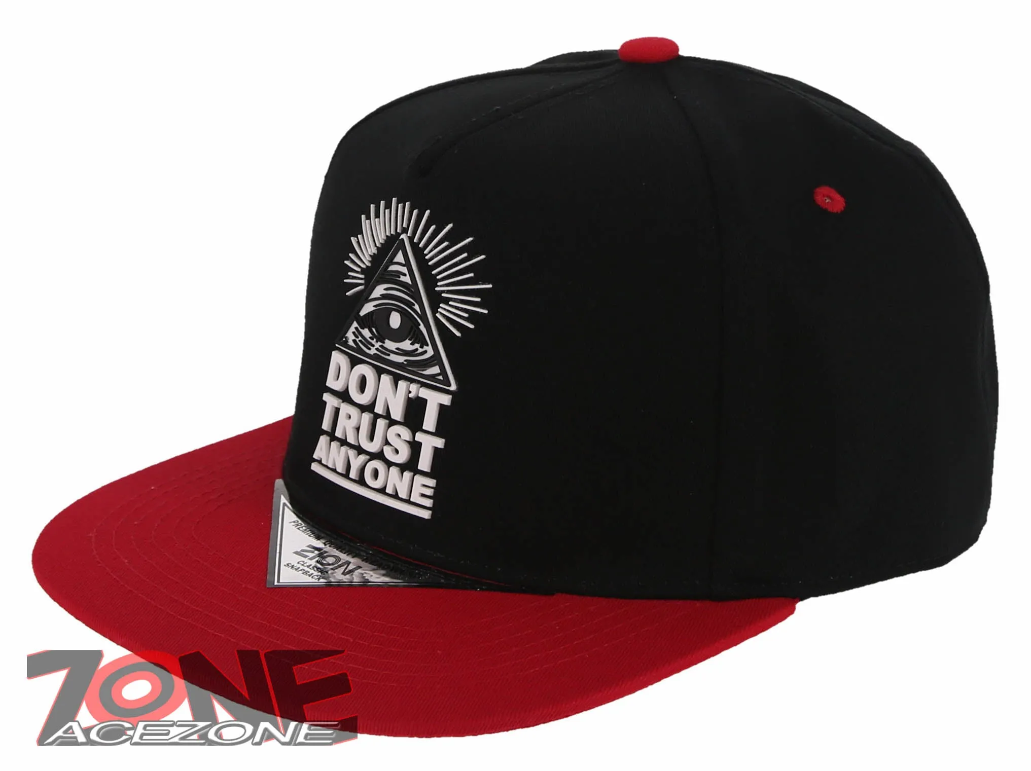 NEW! DON’T TRUST ANYONE ILLUMINATI EYE FLAT BILL BASEBALL CAP HAT RED BLACK
