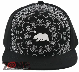 NEW! FLAT BILL CALIFORNIA REPUBLIC CALI BEAR SNAPBACK CAP HAT BLACK