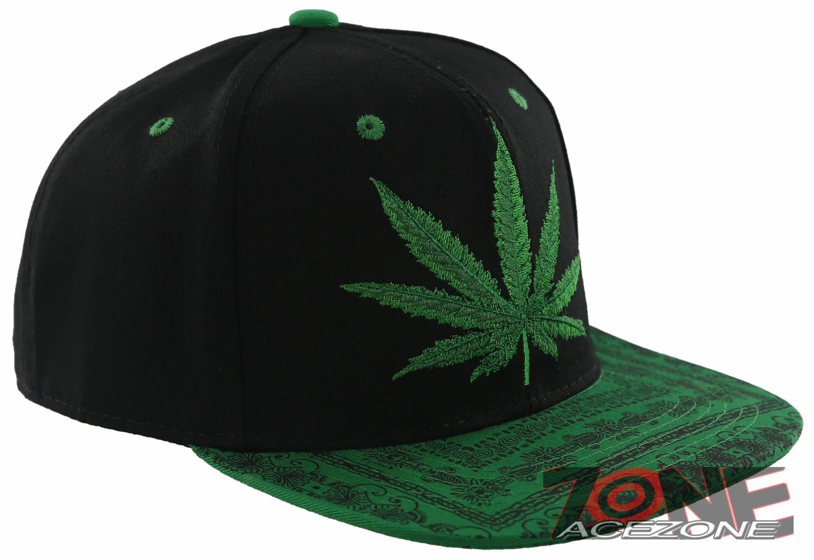 NEW! FLAT BILL MARIJUANA WEED LEAF CANNABIS POT SNAPBACK CAP HAT BLACK