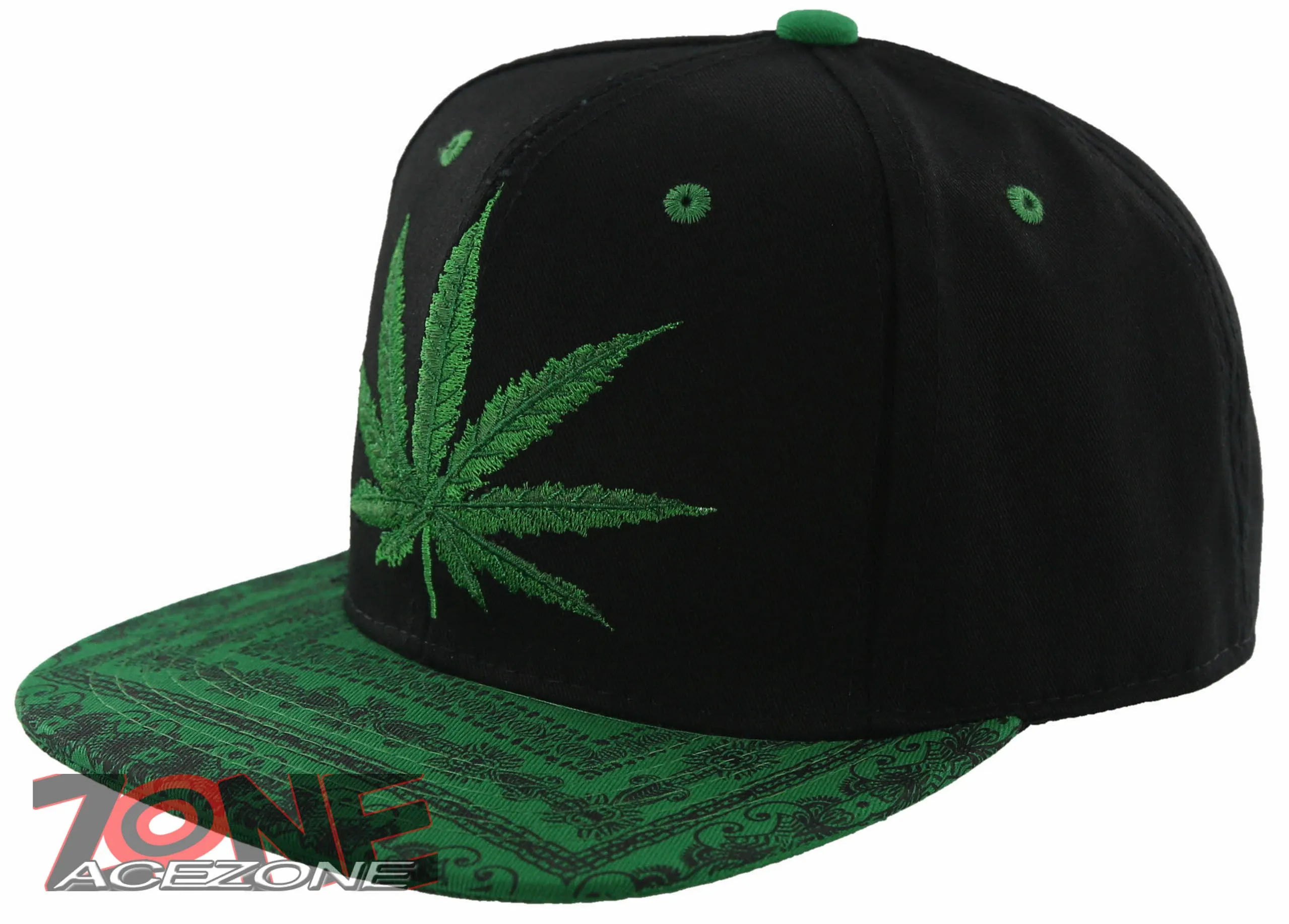 NEW! FLAT BILL MARIJUANA WEED LEAF CANNABIS POT SNAPBACK CAP HAT BLACK