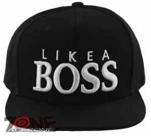 NEW! FLAT BILL SNAPBACK BALL LIKE A BOSS COTTON CAP HAT BLACK