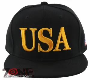 NEW! FLAT BILL USA LETTER SNAPBACK BALL CAP HAT BLACK