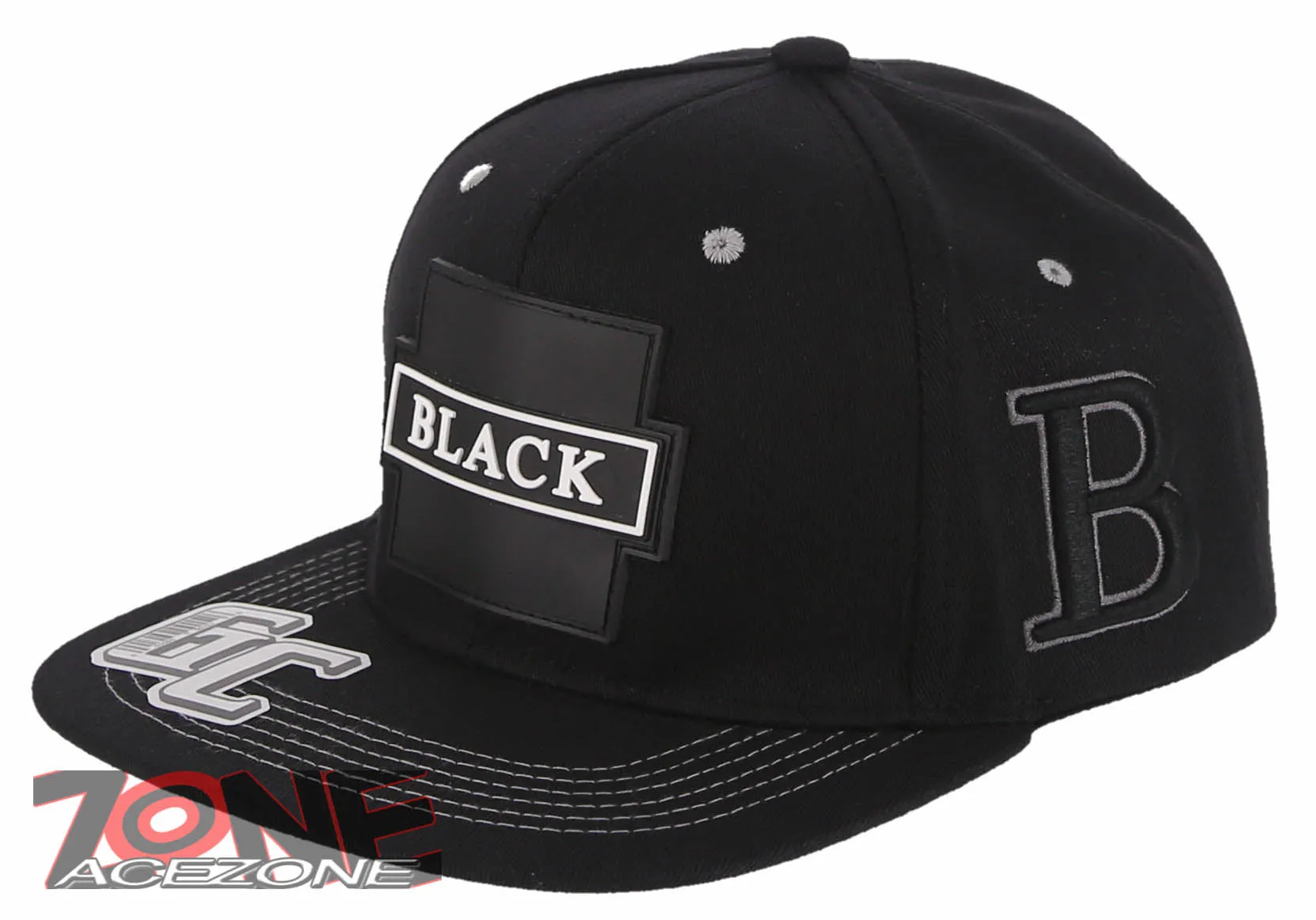 NEW! PVC BLACK B FLAT BILL COTTON SNAPBACK BASEBALL CAP HAT BLACK