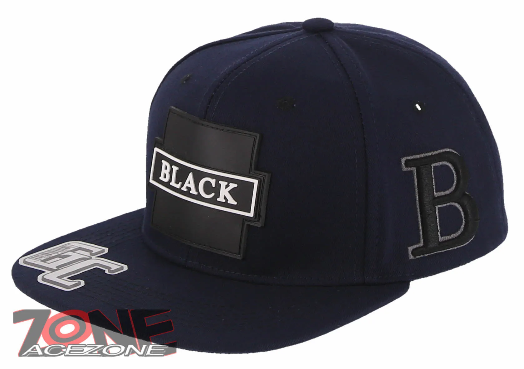 NEW! PVC BLACK B FLAT BILL COTTON SNAPBACK BASEBALL CAP HAT NAVY
