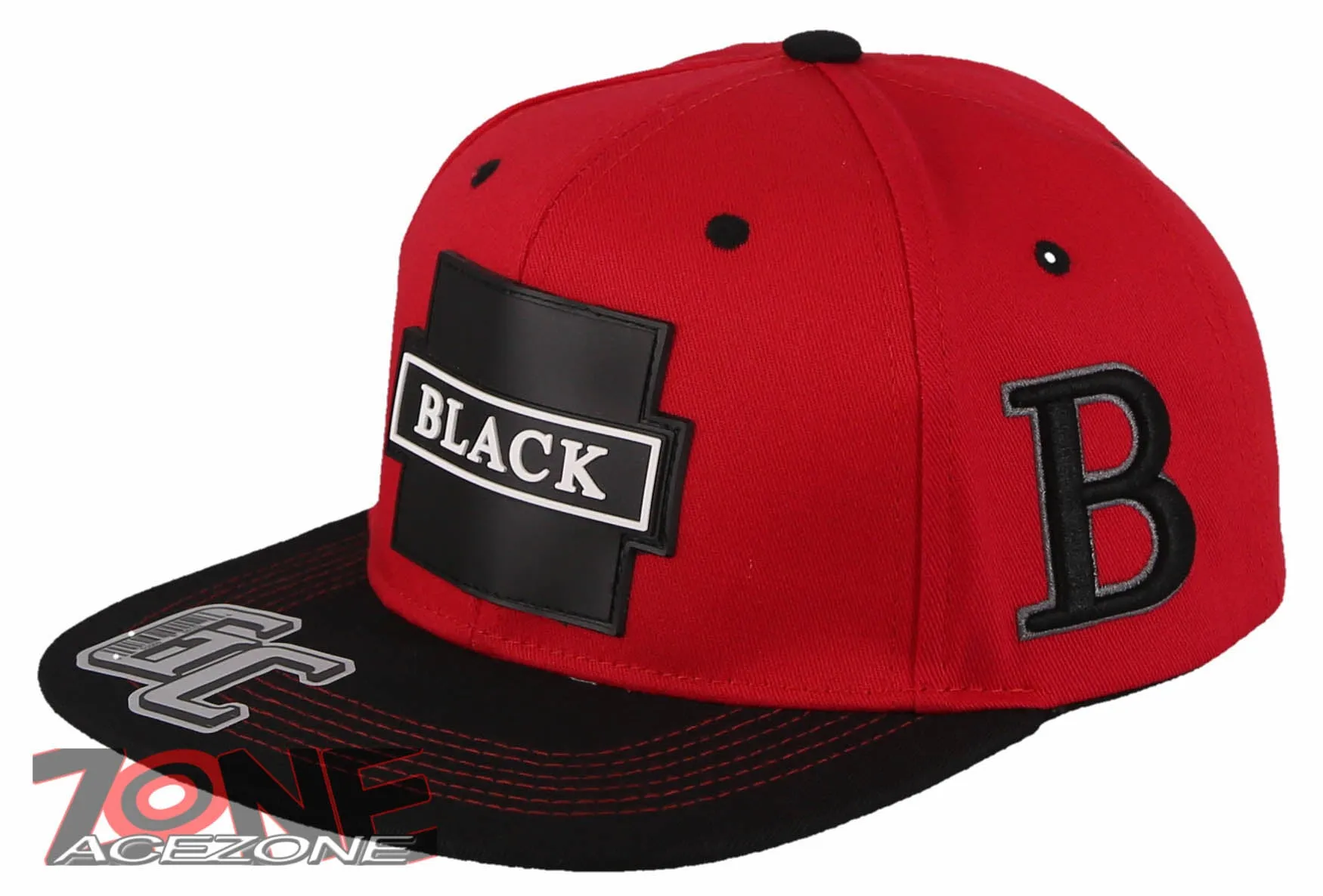 NEW! PVC BLACK B FLAT BILL COTTON SNAPBACK BASEBALL CAP HAT RED BLACK
