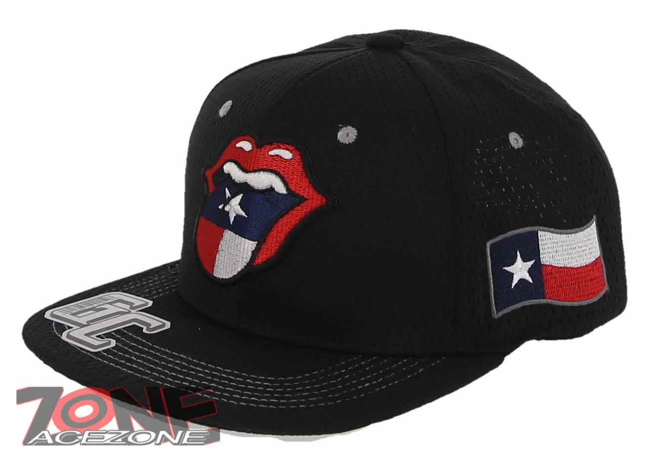 NEW! ROLLING STONE TEXAS TONGUE FLAG FLAT BILL SNAPBACK BASEBALL CAP HAT BLACK