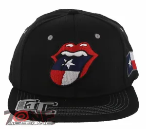 NEW! ROLLING STONE TEXAS TONGUE FLAG FLAT BILL SNAPBACK BASEBALL CAP HAT BLACK
