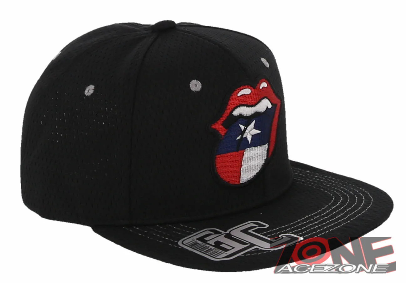 NEW! ROLLING STONE TEXAS TONGUE FLAG FLAT BILL SNAPBACK BASEBALL CAP HAT BLACK