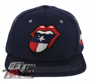 NEW! ROLLING STONE TEXAS TONGUE FLAG FLAT BILL SNAPBACK BASEBALL CAP HAT NAVY