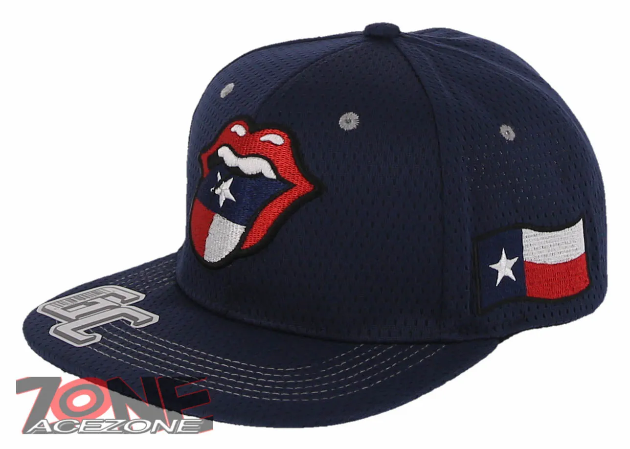 NEW! ROLLING STONE TEXAS TONGUE FLAG FLAT BILL SNAPBACK BASEBALL CAP HAT NAVY