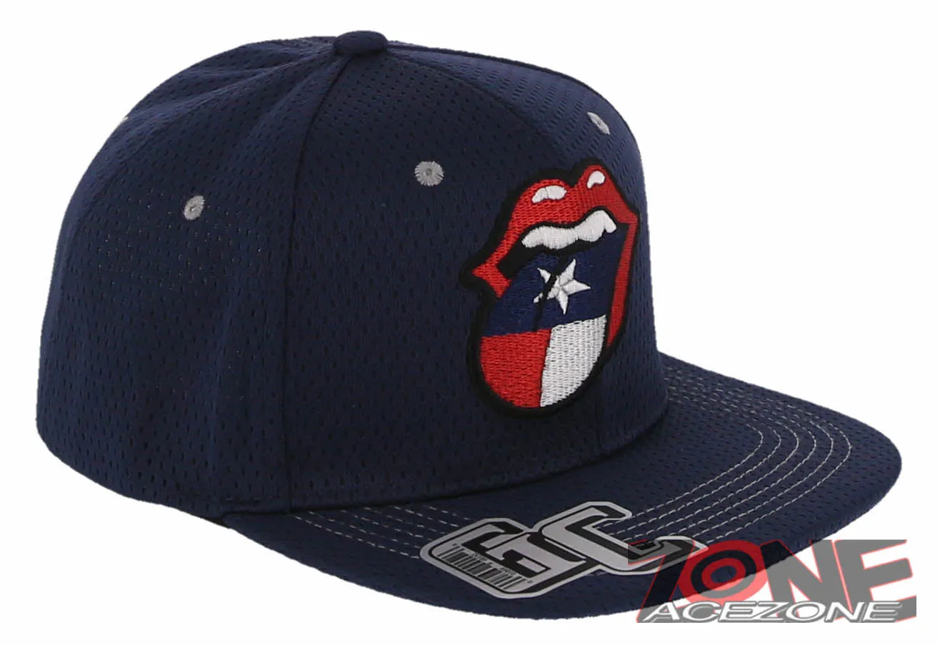 NEW! ROLLING STONE TEXAS TONGUE FLAG FLAT BILL SNAPBACK BASEBALL CAP HAT NAVY