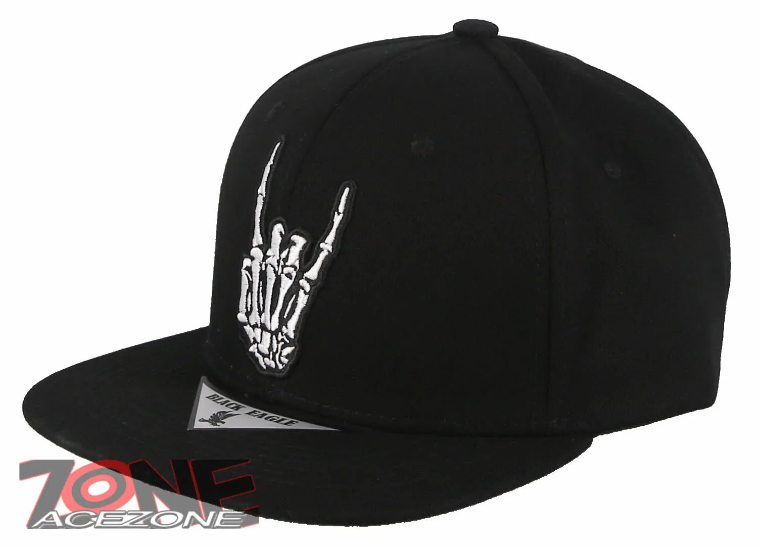 NEW! SKELETON HAND HANG LOOSE FINGER FLAT BILL SNAPBACK BASEBALL CAP HAT BLACK
