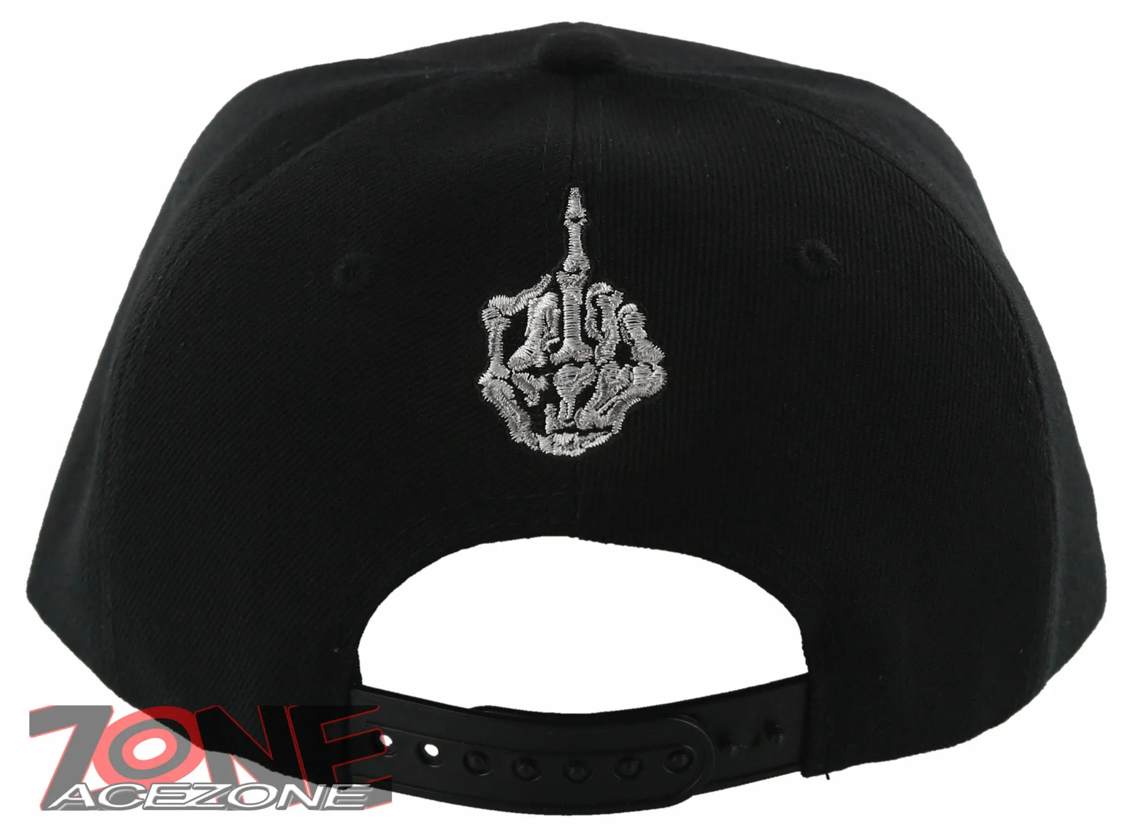 NEW! SKELETON HAND MIDDLE FINGER FLAT BILL SNAPBACK BASEBALL CAP HAT BLACK