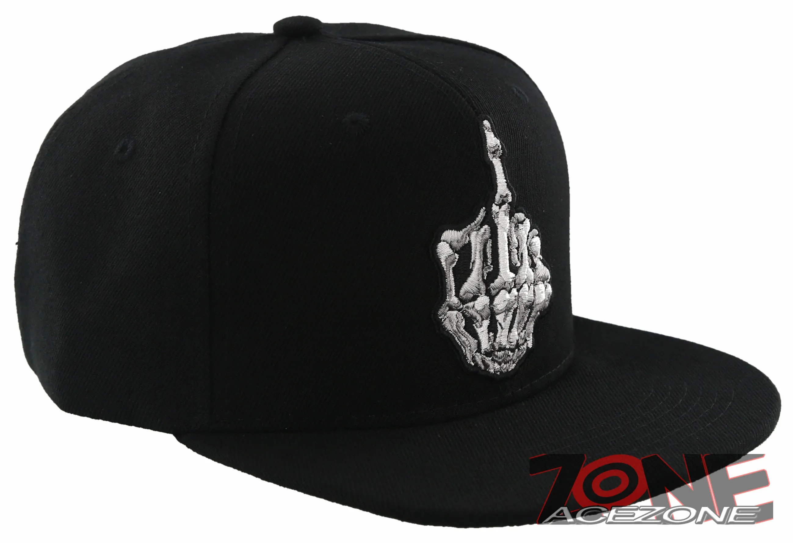 NEW! SKELETON HAND MIDDLE FINGER FLAT BILL SNAPBACK BASEBALL CAP HAT BLACK