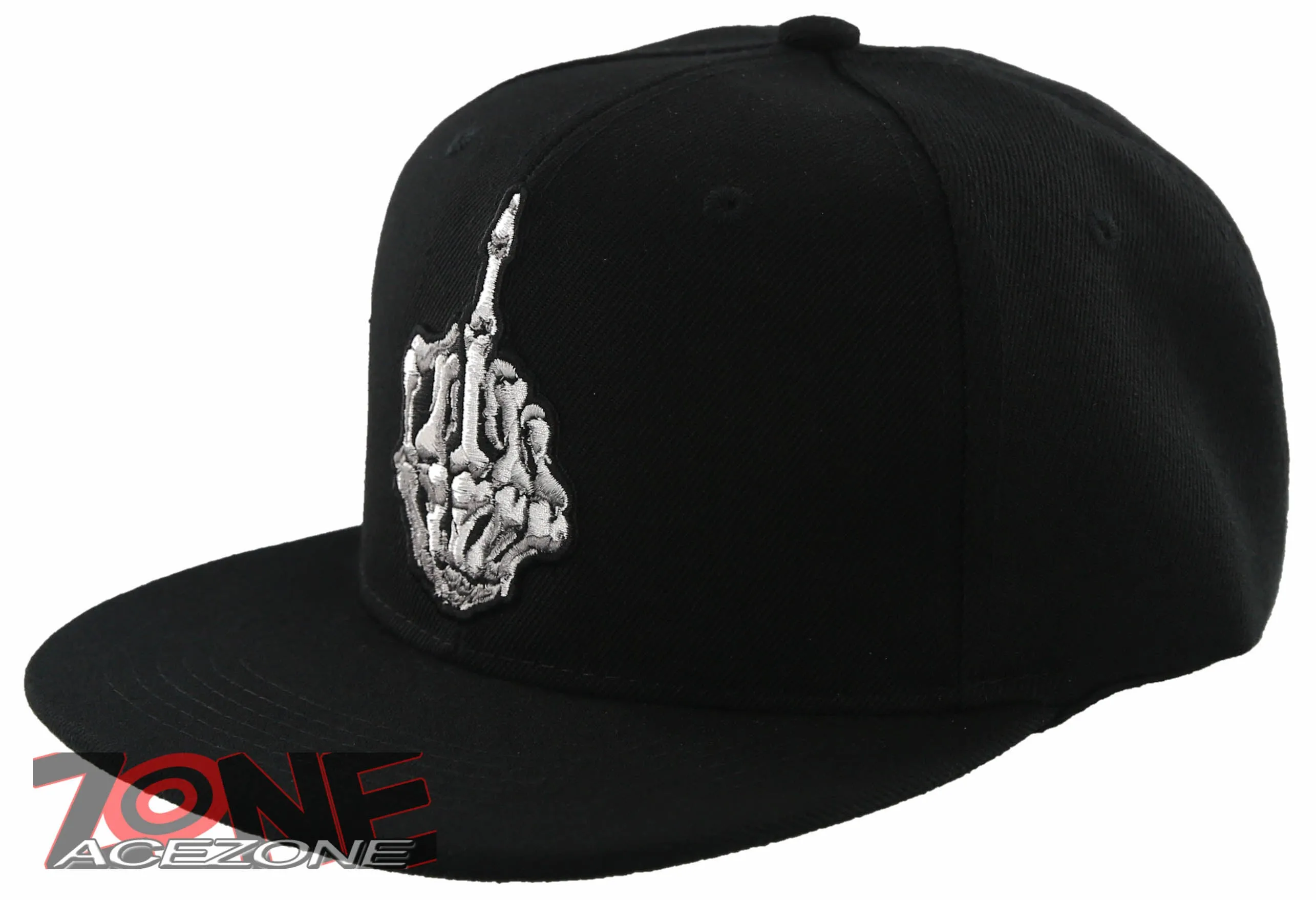 NEW! SKELETON HAND MIDDLE FINGER FLAT BILL SNAPBACK BASEBALL CAP HAT BLACK