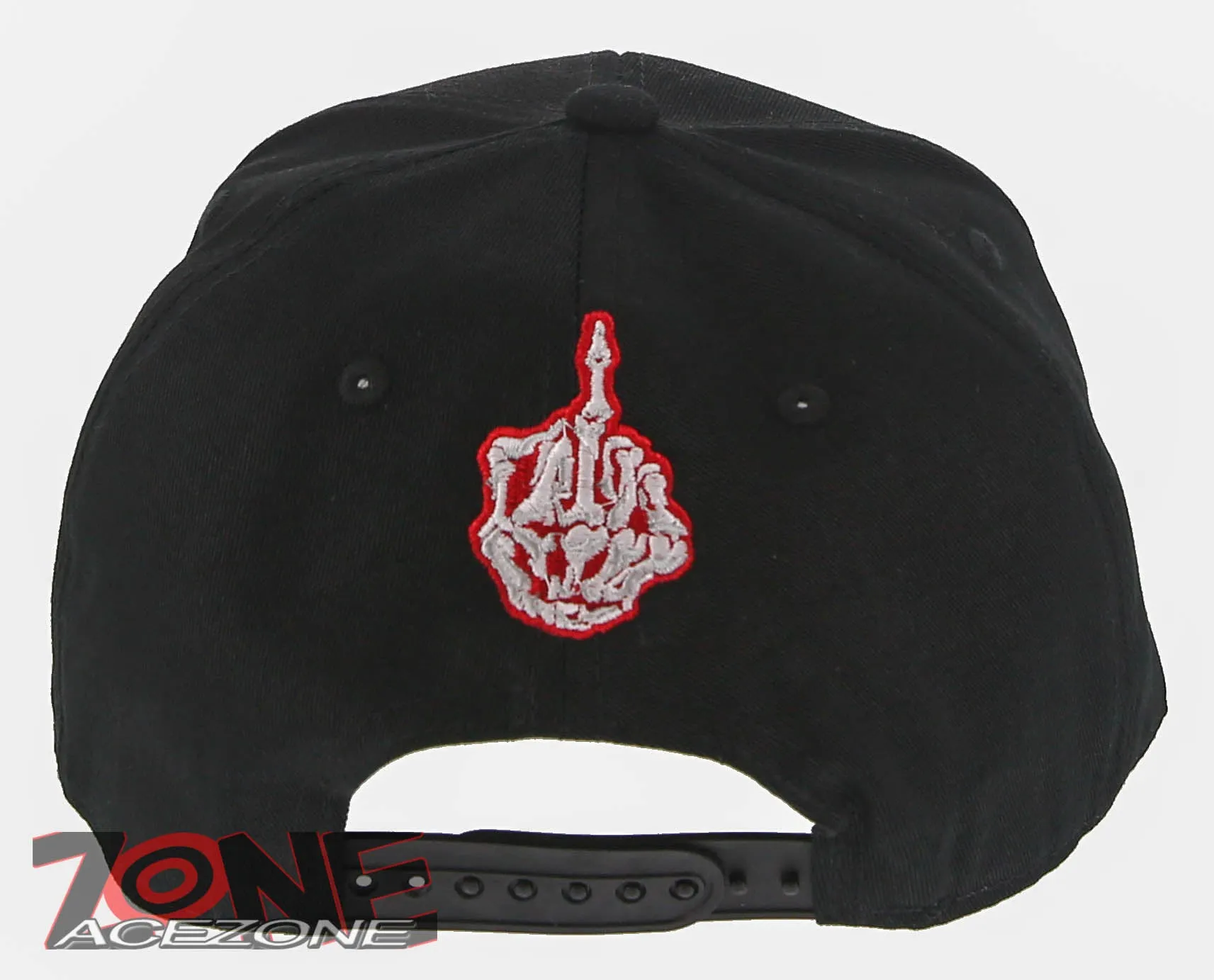 NEW! SKELETON HAND MIDDLE FINGER RED FLAT BILL SNAPBACK BASEBALL CAP HAT BLACK