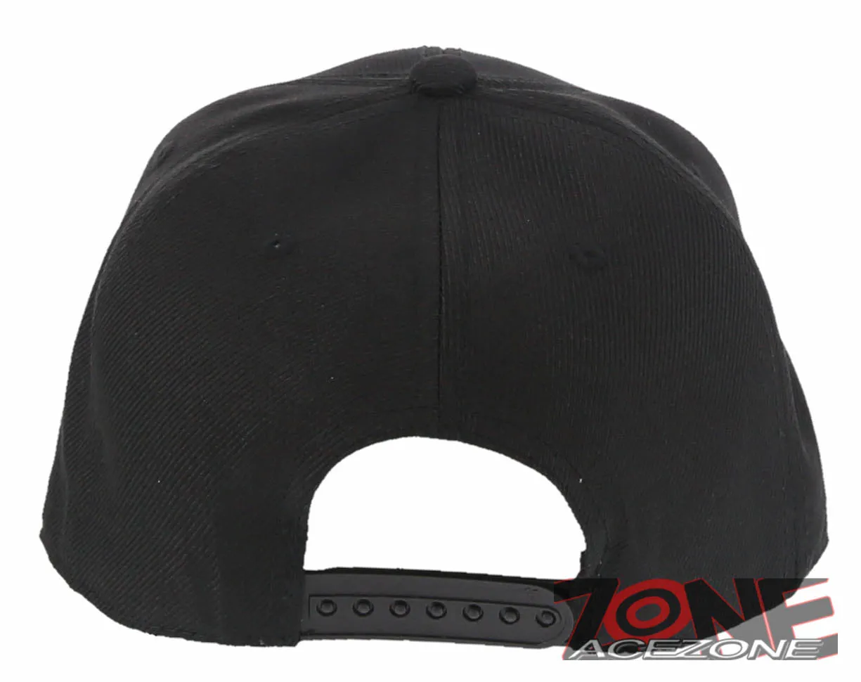 NEW! SKULL HIPHOP MARIJUANA WEED FLAT BILL SNAPBACK BASEBALL CAP HAT BLACK