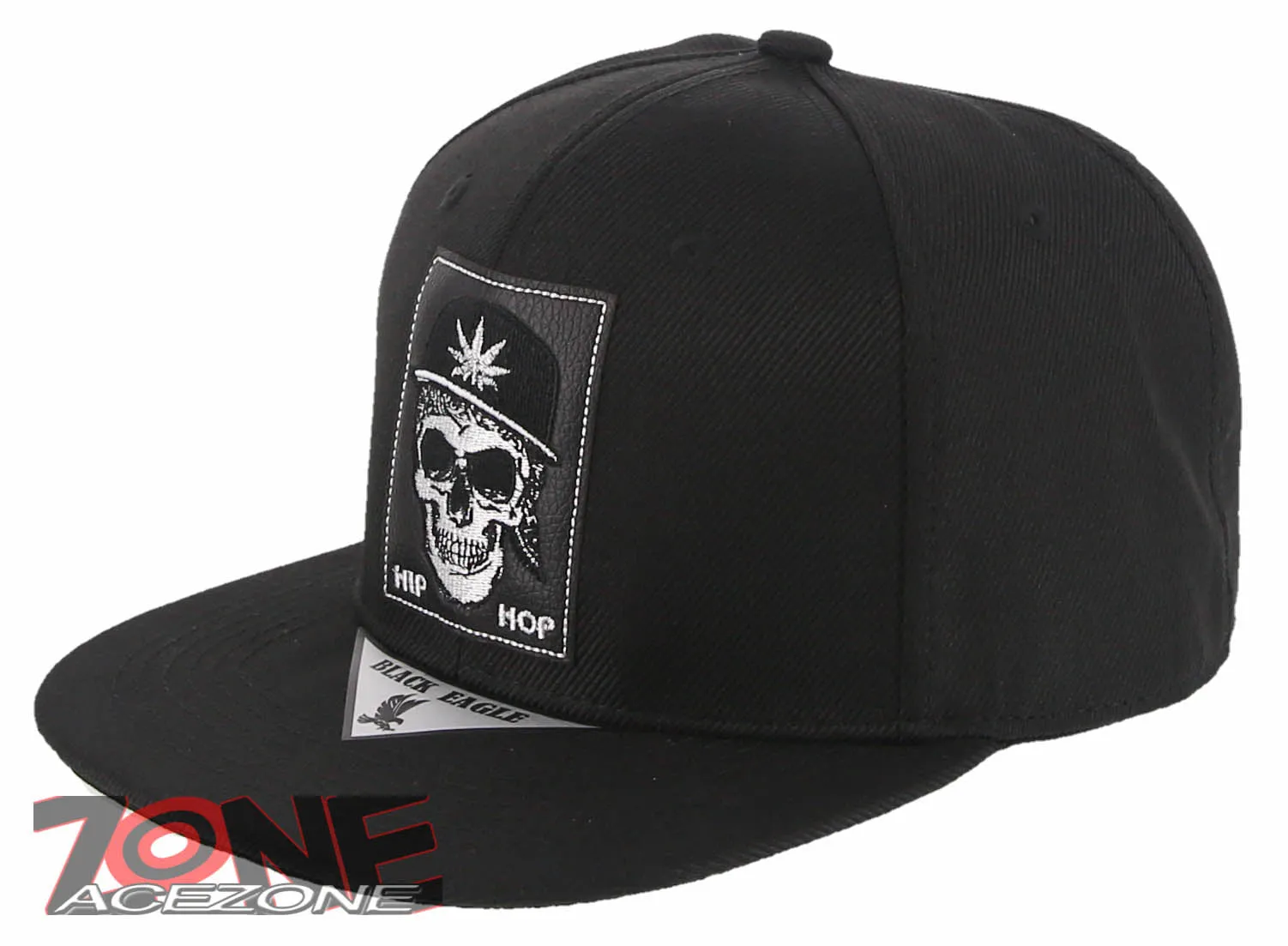 NEW! SKULL HIPHOP MARIJUANA WEED FLAT BILL SNAPBACK BASEBALL CAP HAT BLACK