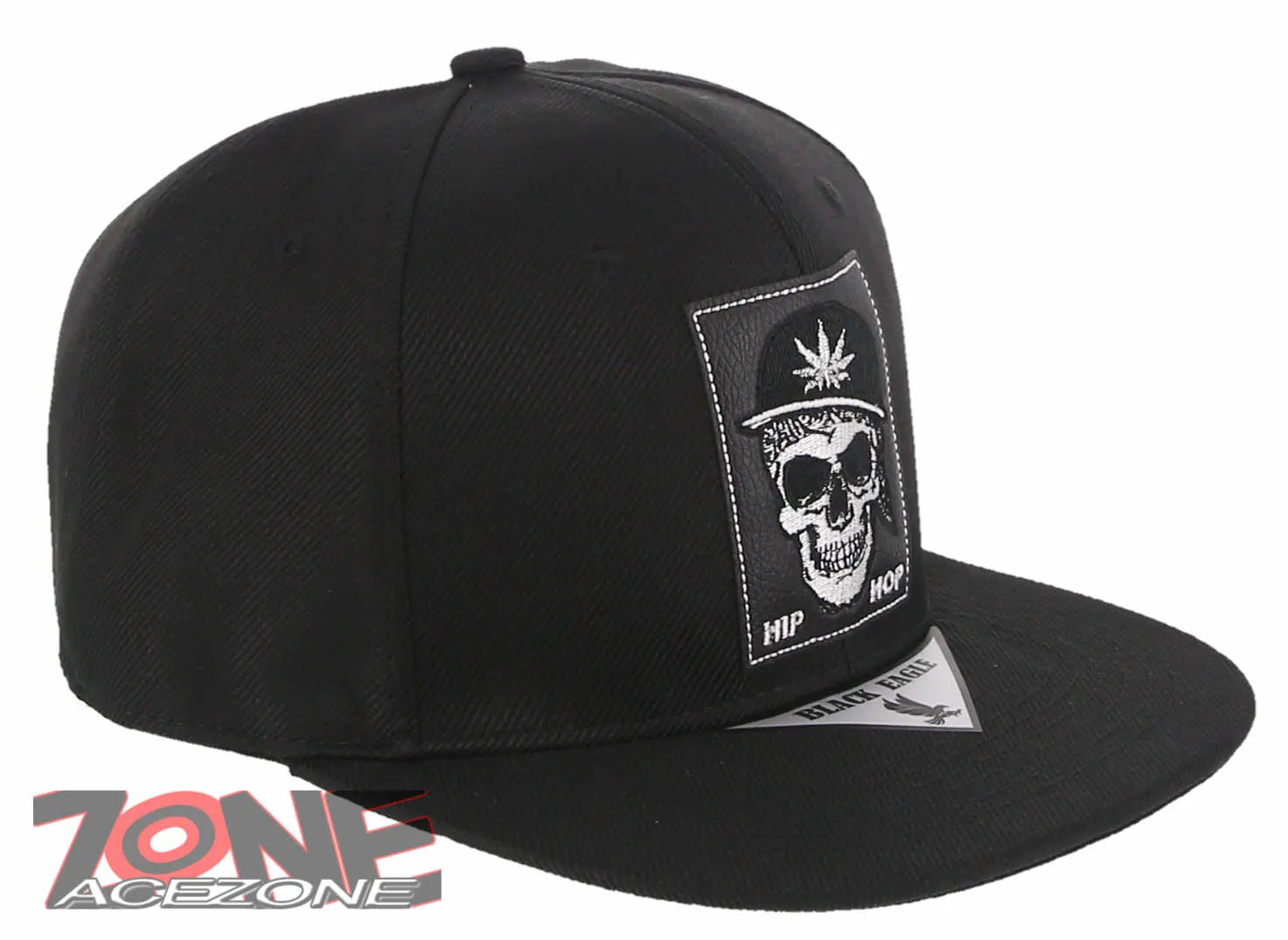 NEW! SKULL HIPHOP MARIJUANA WEED FLAT BILL SNAPBACK BASEBALL CAP HAT BLACK