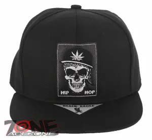 NEW! SKULL HIPHOP MARIJUANA WEED FLAT BILL SNAPBACK BASEBALL CAP HAT BLACK