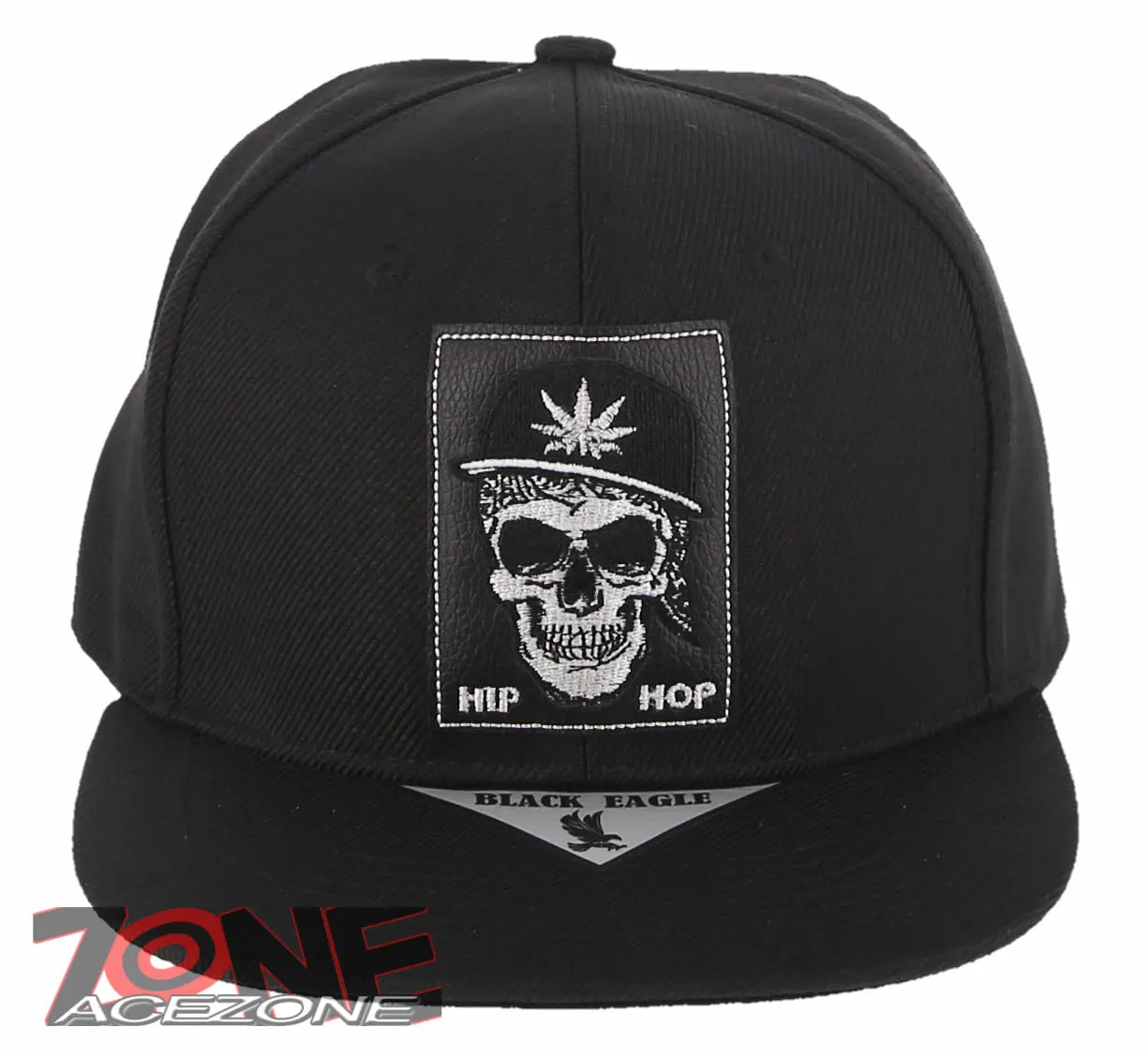 NEW! SKULL HIPHOP MARIJUANA WEED FLAT BILL SNAPBACK BASEBALL CAP HAT BLACK