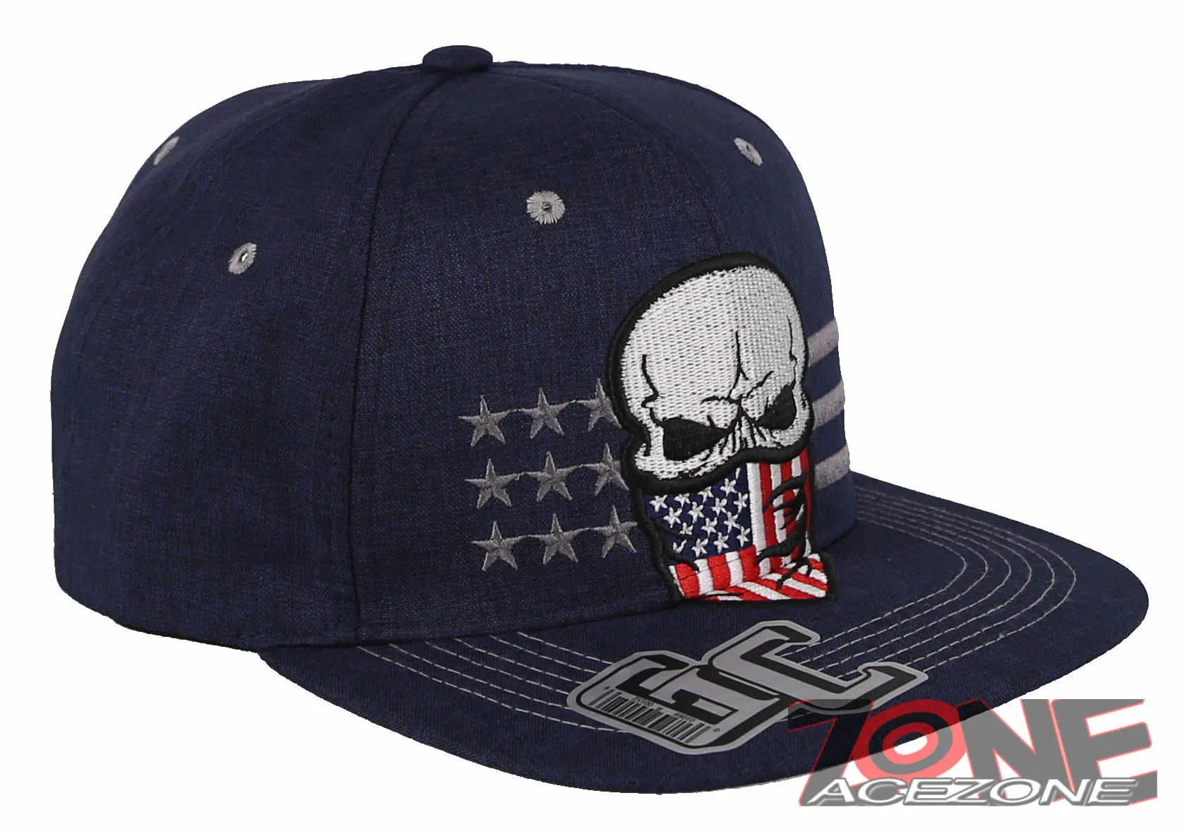 NEW! SKULL USA FLAG MASK SKELETON FLAT BILL SNAPBACK BASEBALL CAP HAT NAVY
