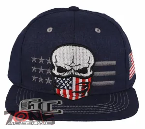 NEW! SKULL USA FLAG MASK SKELETON FLAT BILL SNAPBACK BASEBALL CAP HAT NAVY