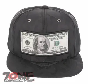 NEW! US 100 DOLLAR BILL PATCH FLAT BILL BASEBALL CAP HAT CAMOUFLAGE BLACK
