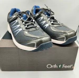 Orthofeet Sprint Tie-Less Sneaker Mens 13 2E Comfort Shoe Gray Blue Extra Wide