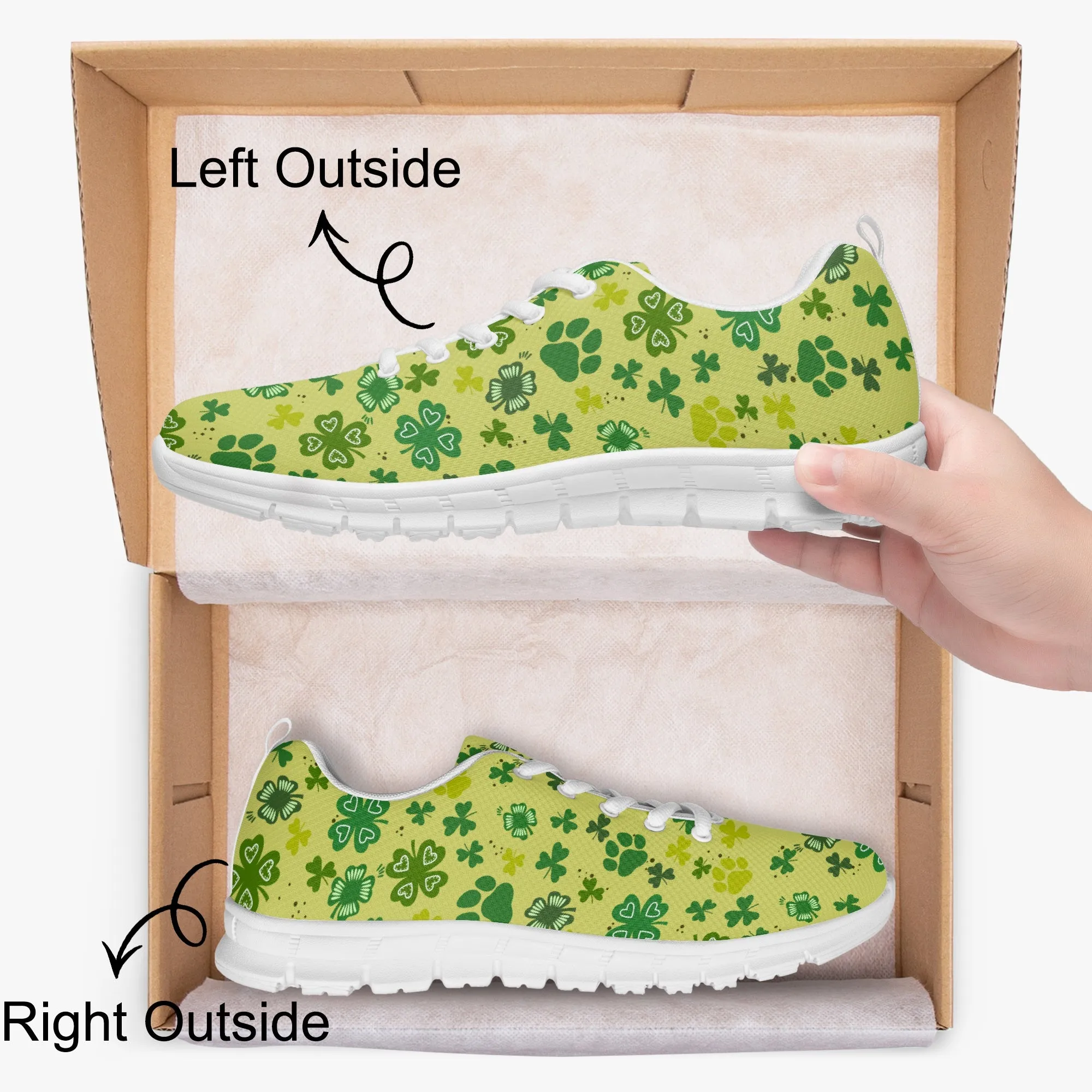 Paw Shamrock Sneakers for Men Women, Running Shoes For Dog Lovers, St Patrick's Day Gifts