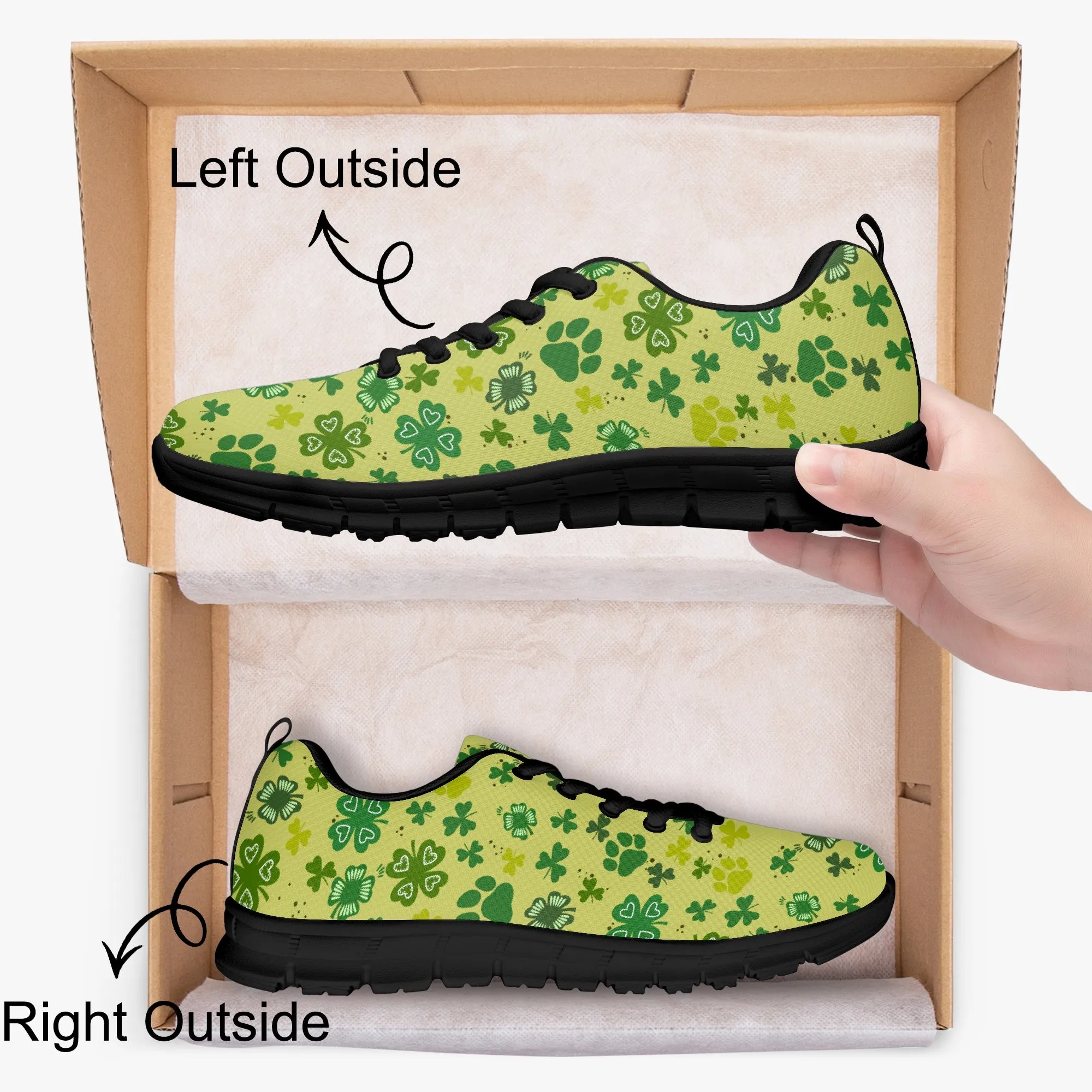 Paw Shamrock Sneakers for Men Women, Running Shoes For Dog Lovers, St Patrick's Day Gifts