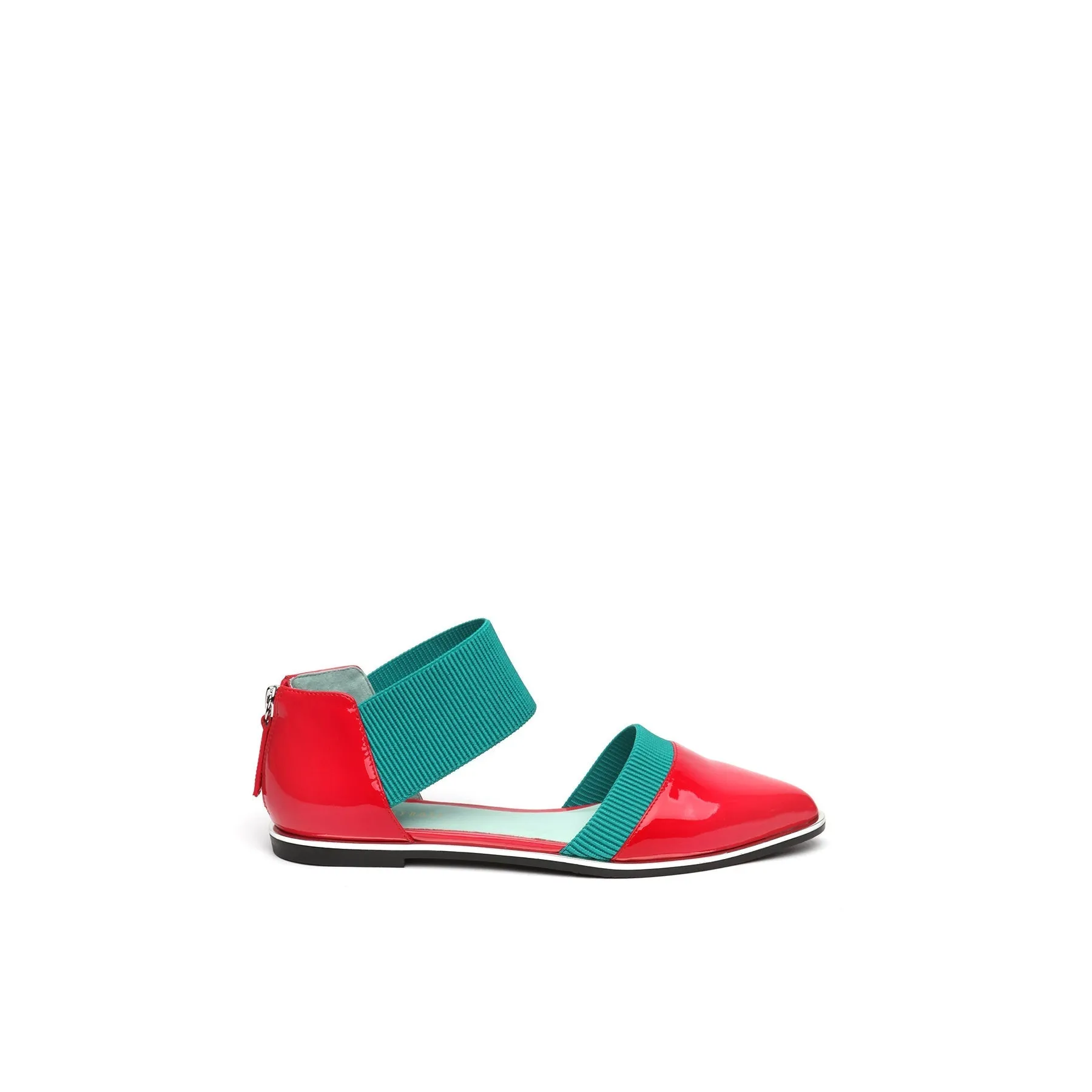 Pointed Leather Ankle-Strap Flat - Red