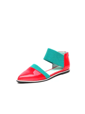 Pointed Leather Ankle-Strap Flat - Red