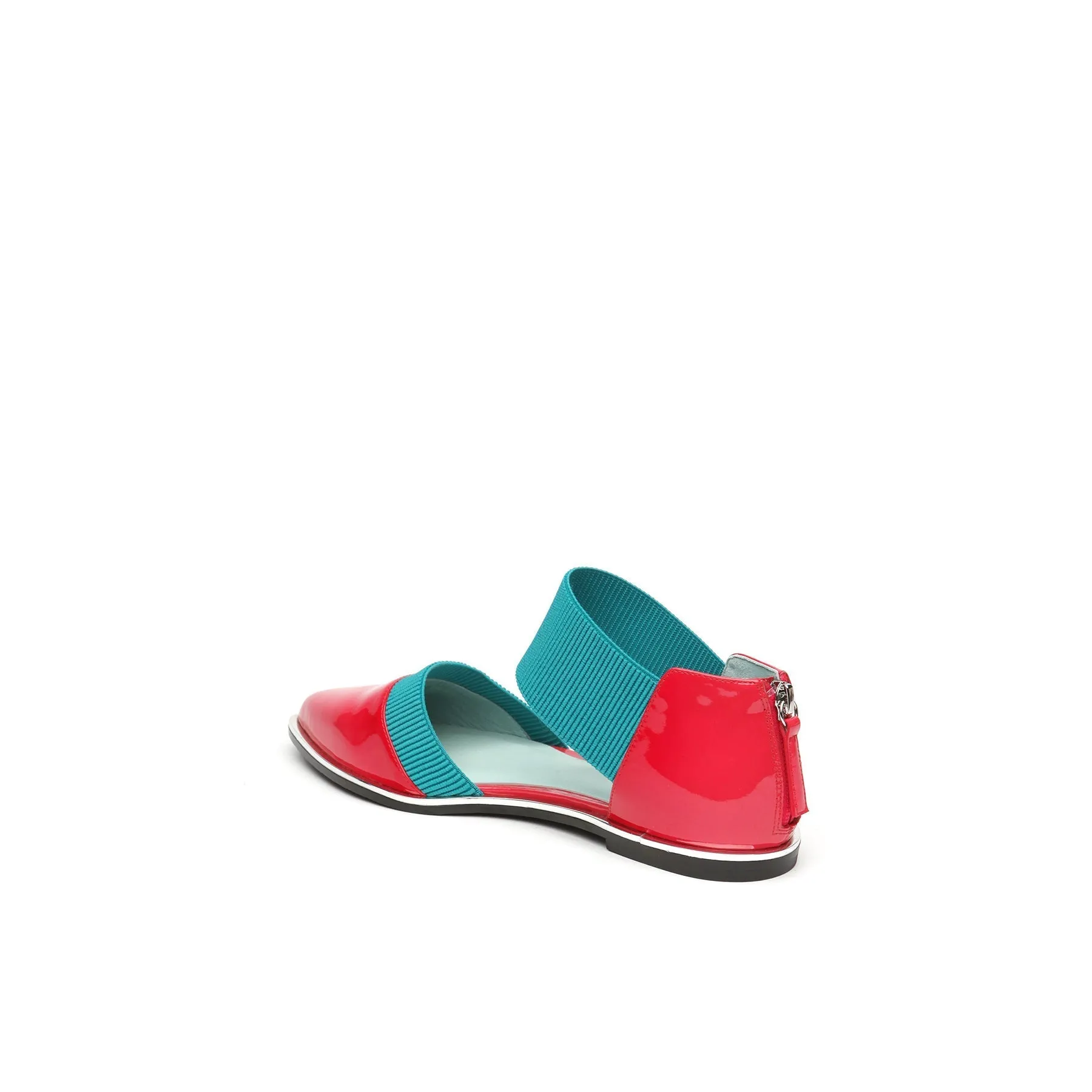 Pointed Leather Ankle-Strap Flat - Red