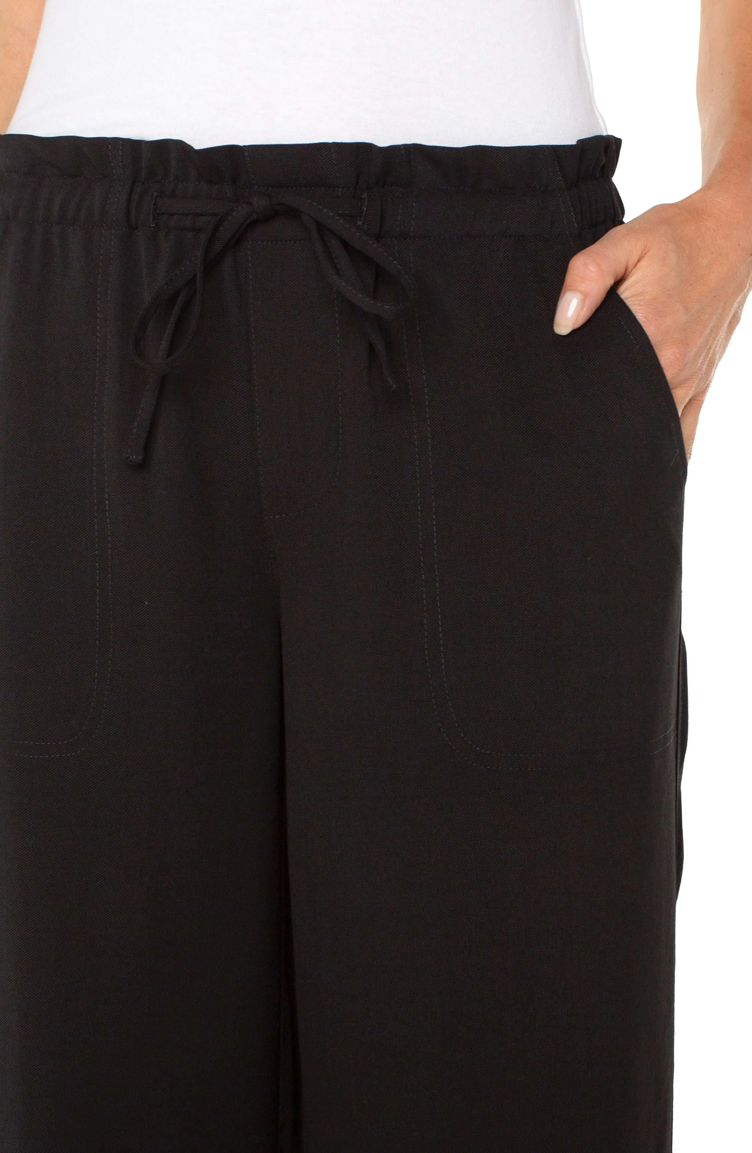 Pull-on Tie Waist Wide Leg Ankle