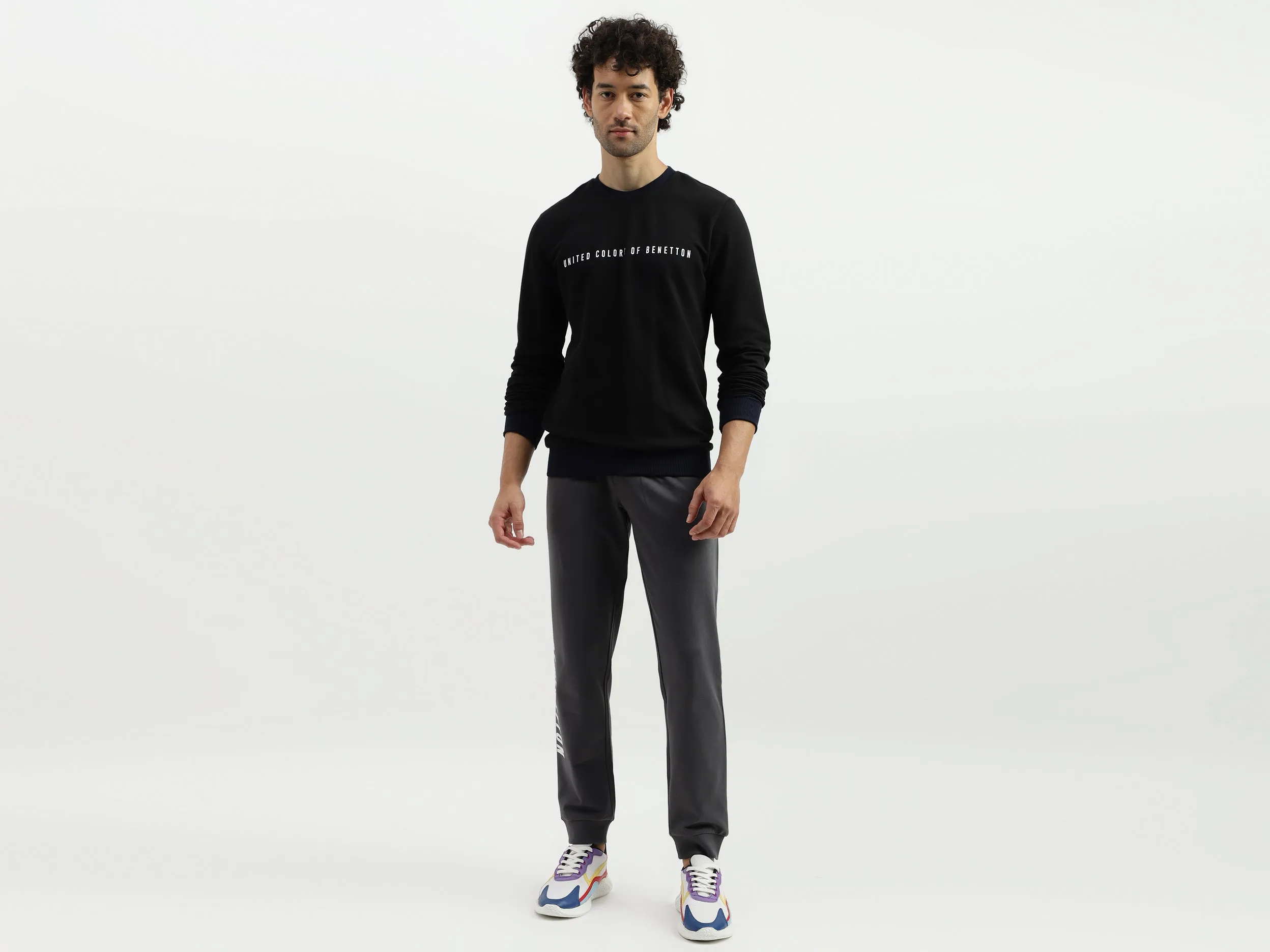 Regular Fit Round Neck Contrast Rib Branded Sweatshirt