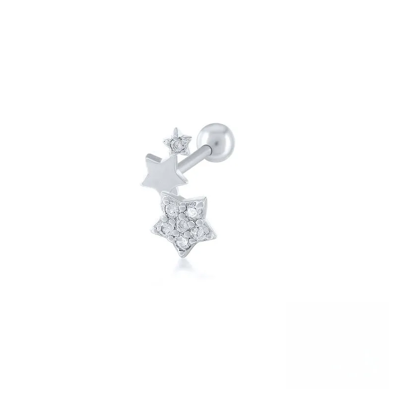 Star Trio Tragus Barbell Ball Back Earrings Sleeper Earrings