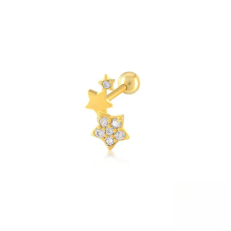 Star Trio Tragus Barbell Ball Back Earrings Sleeper Earrings