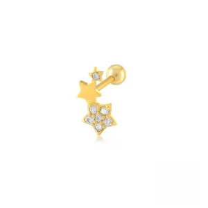 Star Trio Tragus Barbell Ball Back Earrings Sleeper Earrings