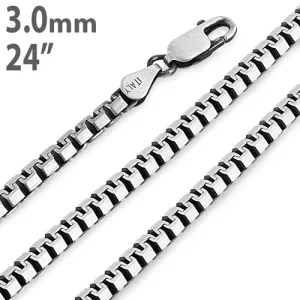 Sterling Silver  24" Flat Box Chain Necklace 3.0mm