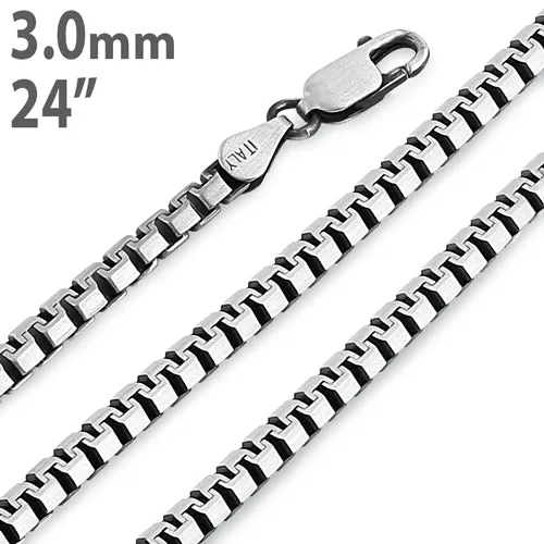 Sterling Silver  24" Flat Box Chain Necklace 3.0mm