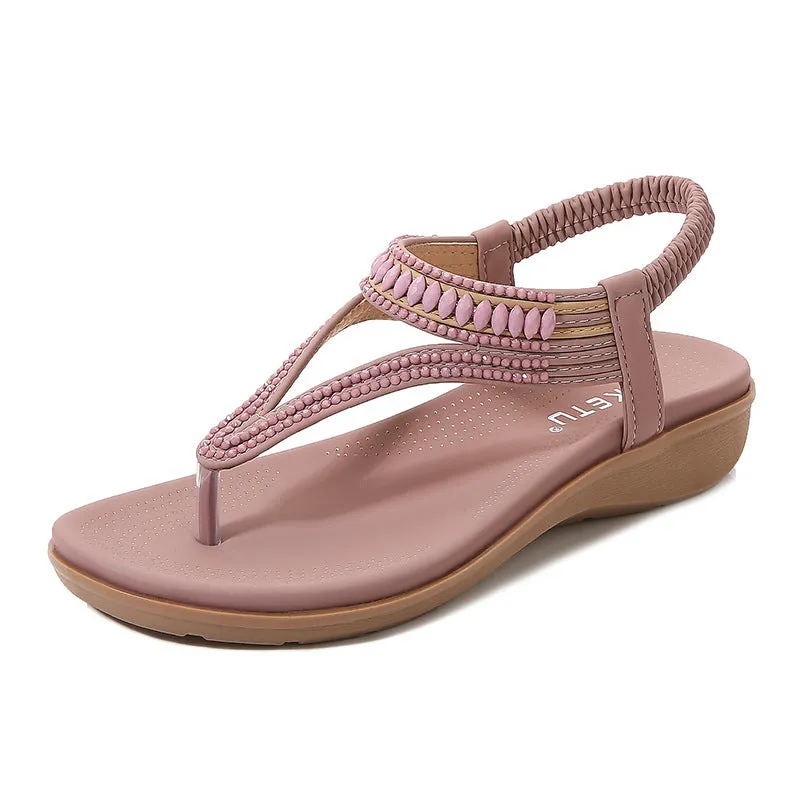 Stone Covered Ankle Strap Sandals with Wedge Heel