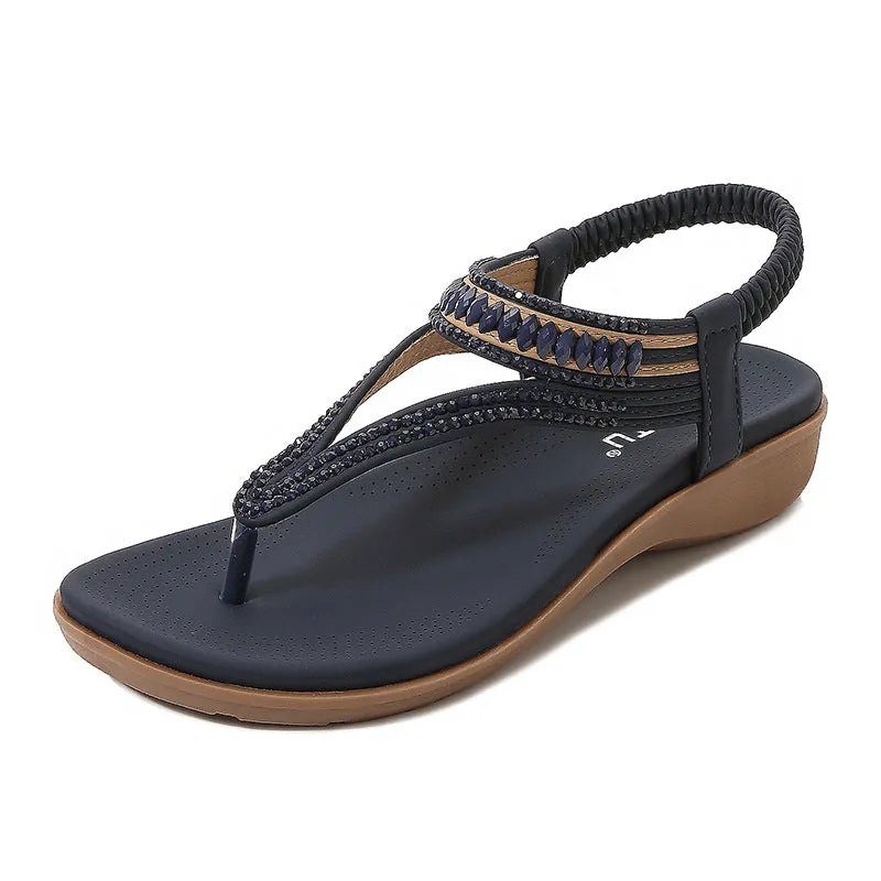 Stone Covered Ankle Strap Sandals with Wedge Heel