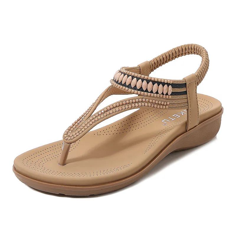 Stone Covered Ankle Strap Sandals with Wedge Heel