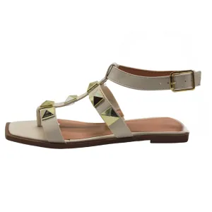 Studded Off White/Gold Flat Sandals
